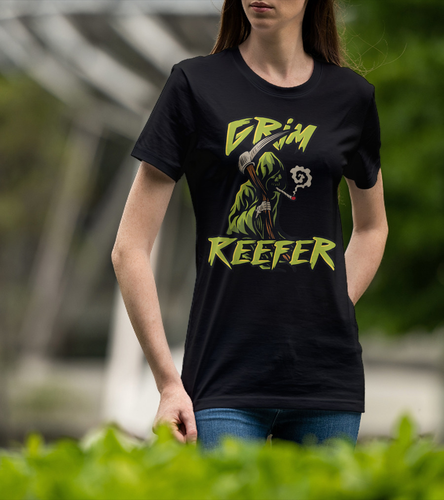 Grim Reefer Grim Reaper Smoking Weed Marijuana THC T-Shirt