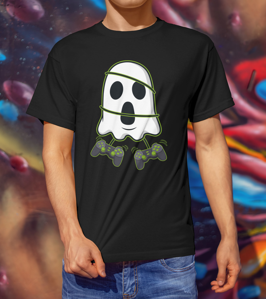 Halloween Ghost Gamer Controllers Spooky Play T-Shirt