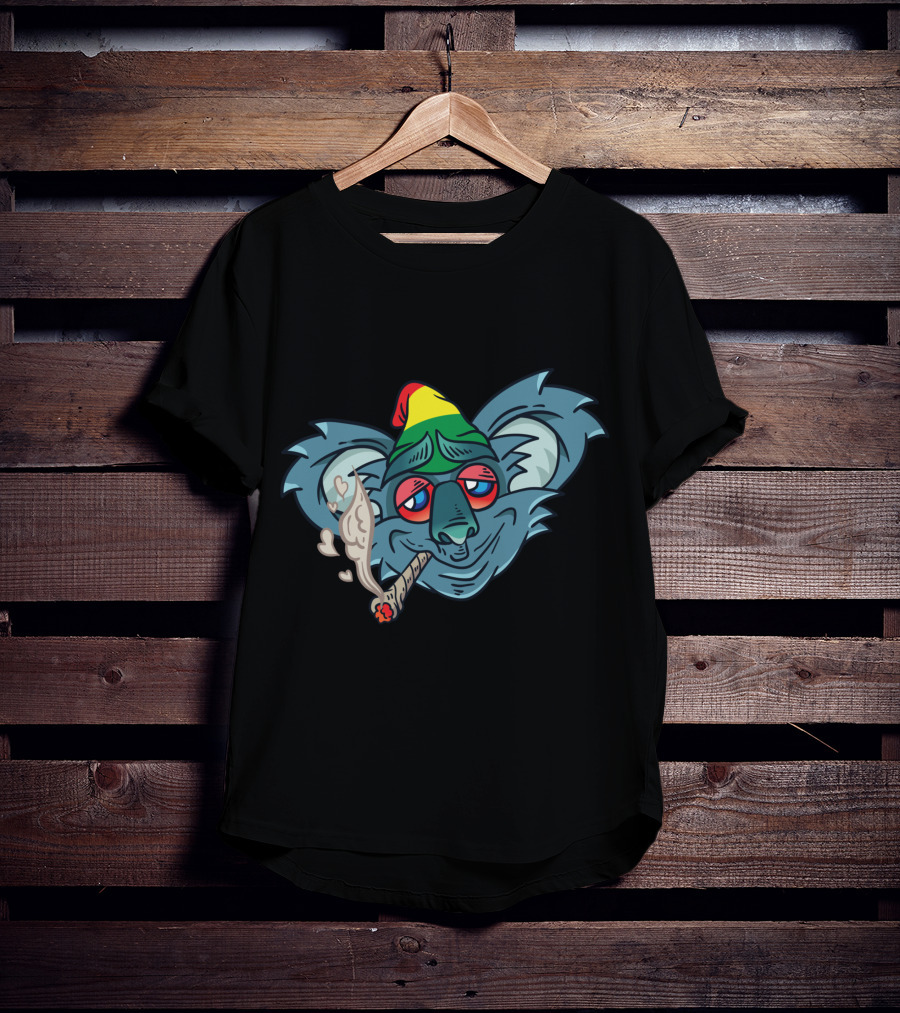 Koala Smoking Weed Cannabis Stoner Marihuana Rasta Hat T-Shirt