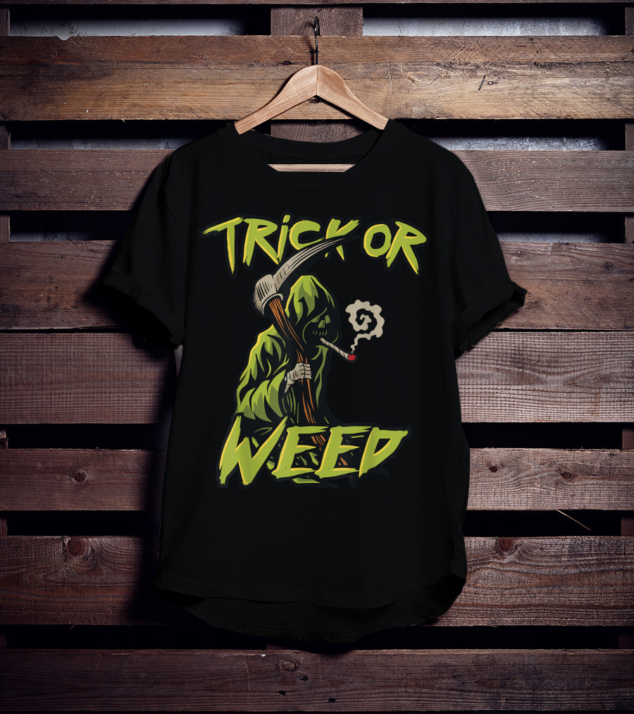 Trick Or Weed Grim Reaper Smoking Cannabis Joint T-Shirt