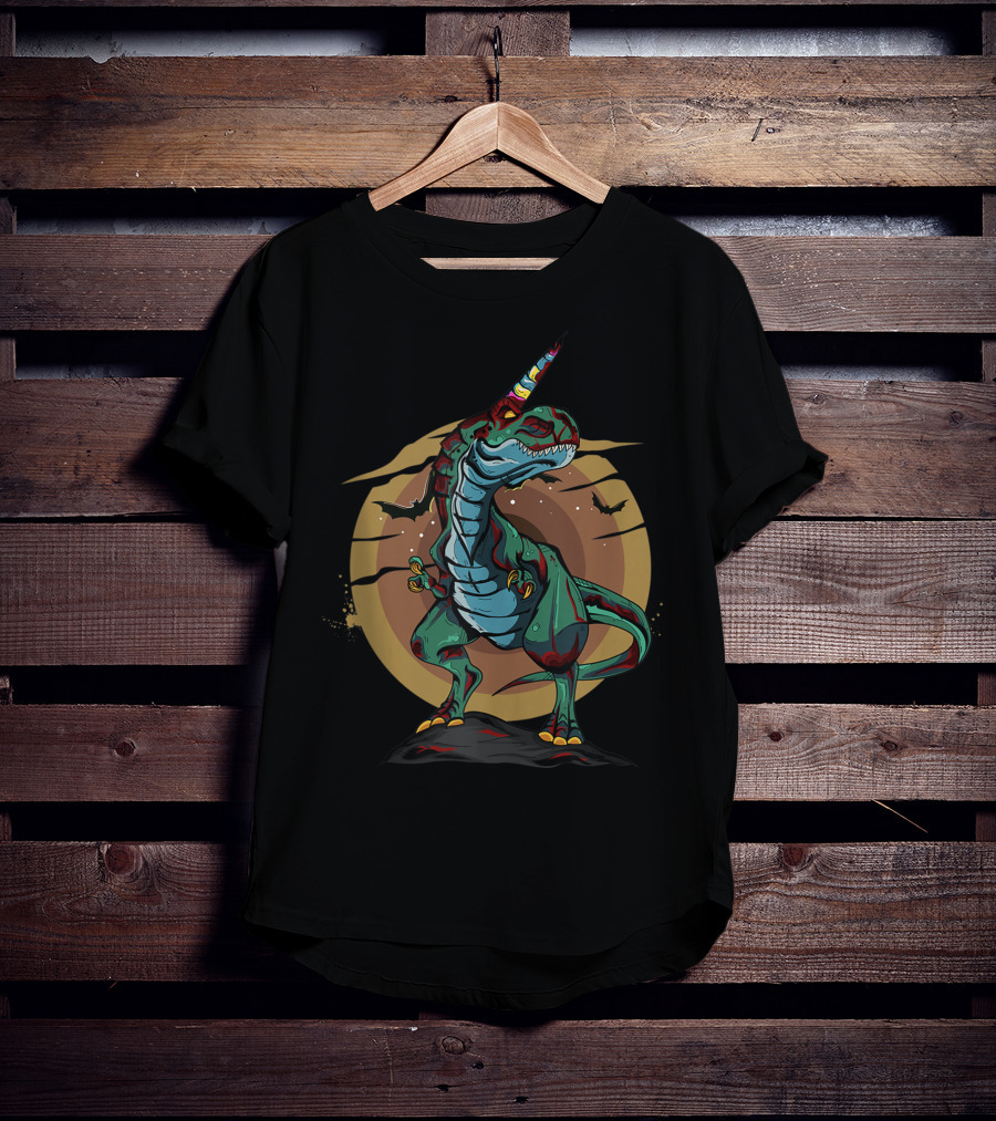 Halloween Unicornasaurus Rex Zombie Dinosaur T-Rex Unicorn Bats Moon T-Shirt