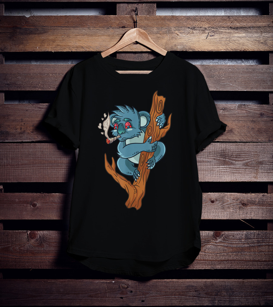 Koala Smoking Weed Cannabis Stoner Marihuana Bear Don't Care Trippy Eyes Tree Hugging T-Shirt