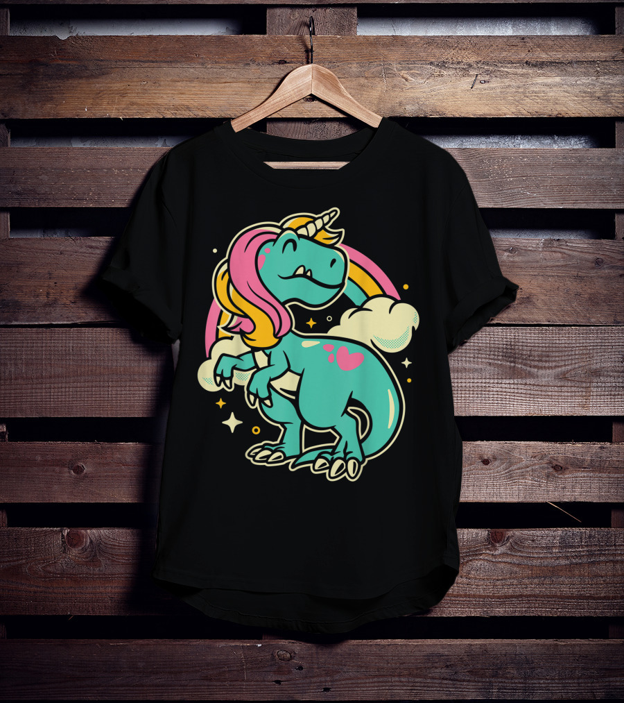 Majestic Unicornasaurus Rex Rainbow Dinosaur With Pink Heart T-Shirt