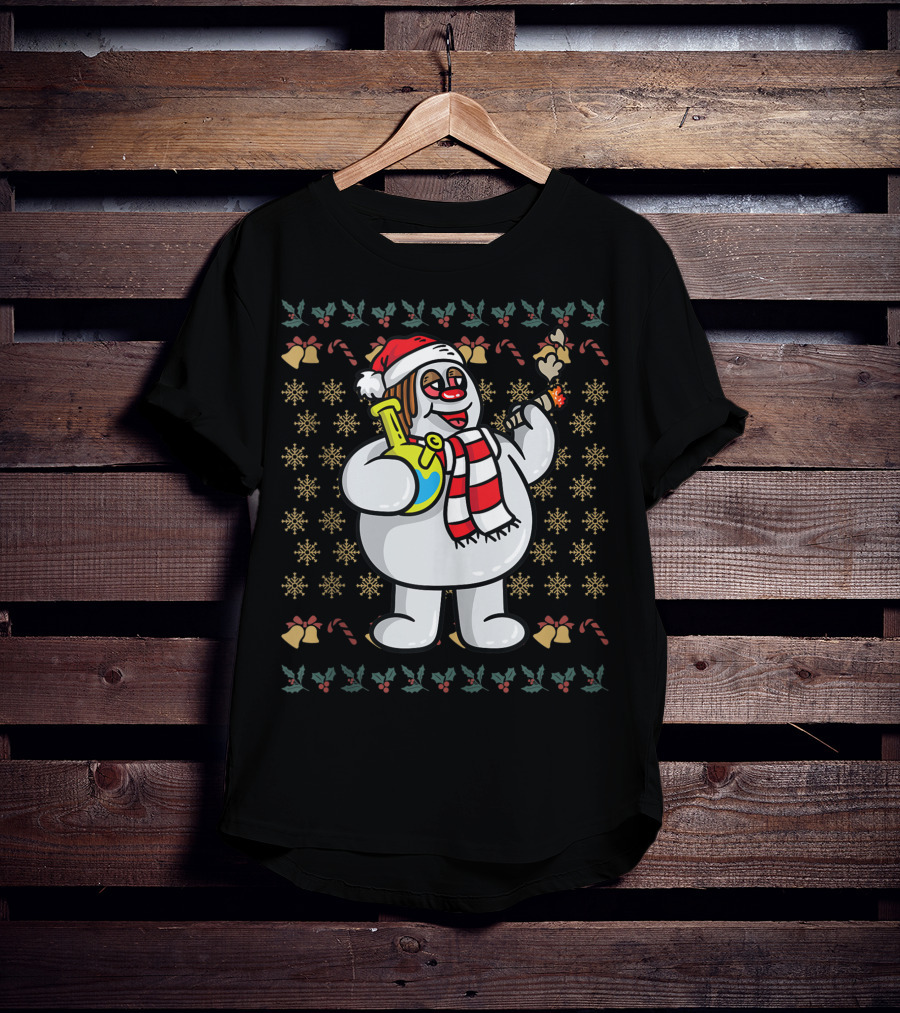 Rasta Snowman Christmas Cannabis Weed Smoking Santa Hat Scarf T-Shirt