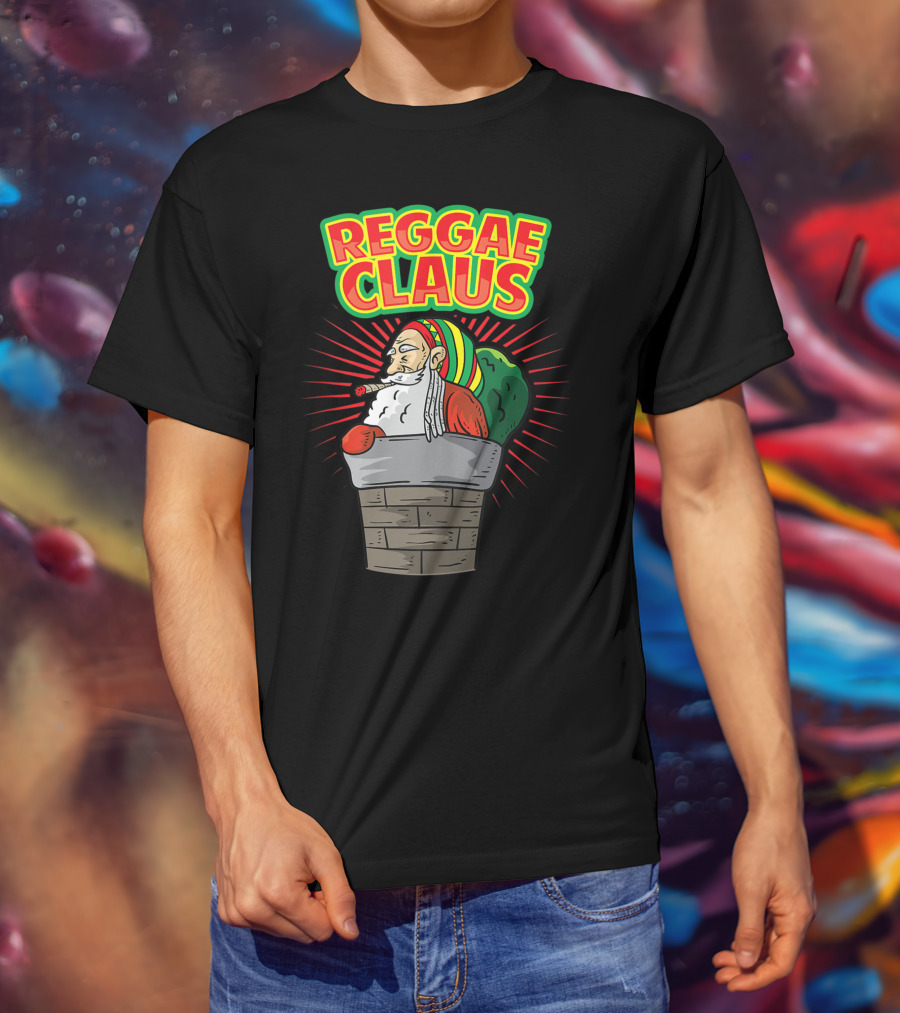 Reggae Claus Santa With Dreadlocks Smoking Weed In Chimney T-Shirt