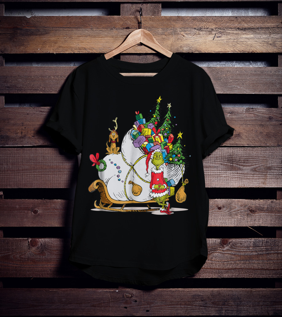 Dr Seuss Grinch Max Presents And Christmas Trees Sleigh T-Shirt