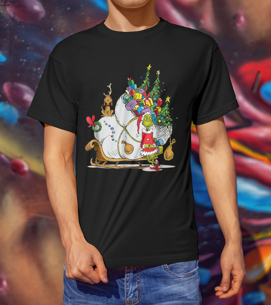 Dr Seuss Grinch Max Presents And Christmas Trees Sleigh T-Shirt