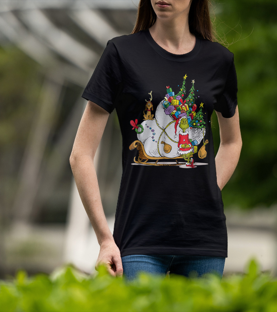 Dr Seuss Grinch Max Presents And Christmas Trees Sleigh T-Shirt