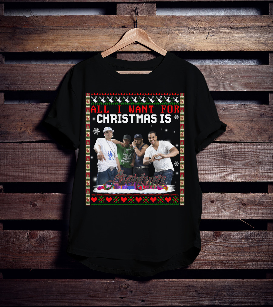 All I Want For Christmas Is Aventura Celebration With Snowflakes And Festive Border T-Shirt