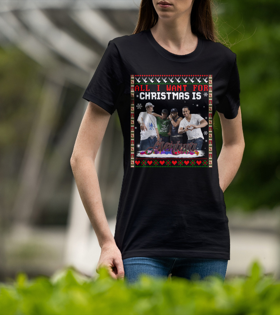 All I Want For Christmas Is Aventura Celebration With Snowflakes And Festive Border T-Shirt