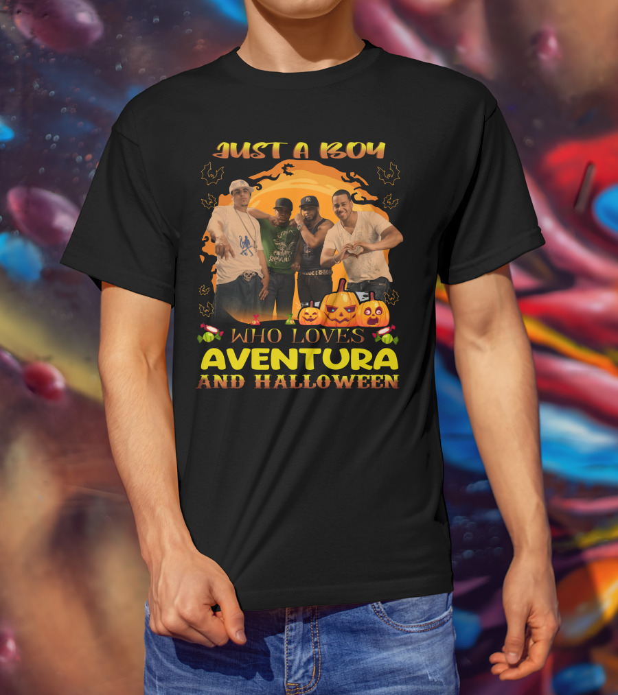 Just A Boy Who Loves Aventura And Halloween Pumpkin Group Fun T-Shirt