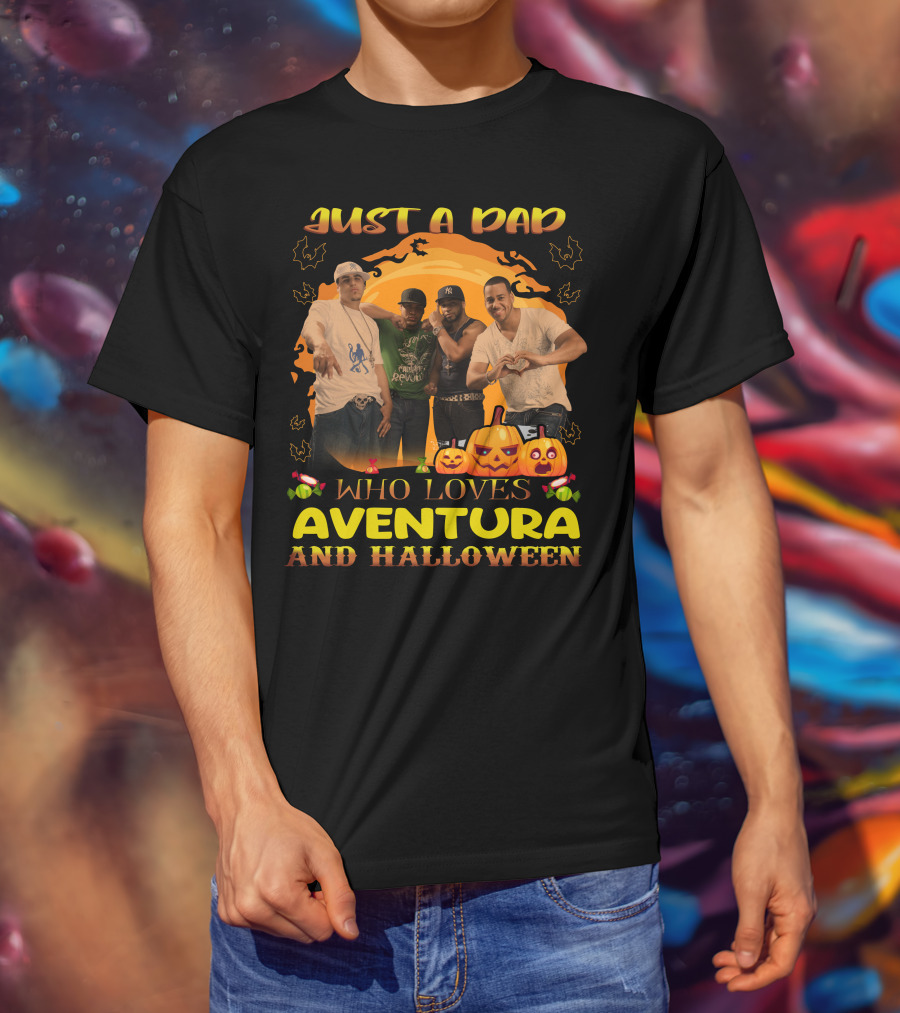 Just A Dad Enjoying Aventura And Celebrating Halloween With Pumpkin And Bat T-Shirt
