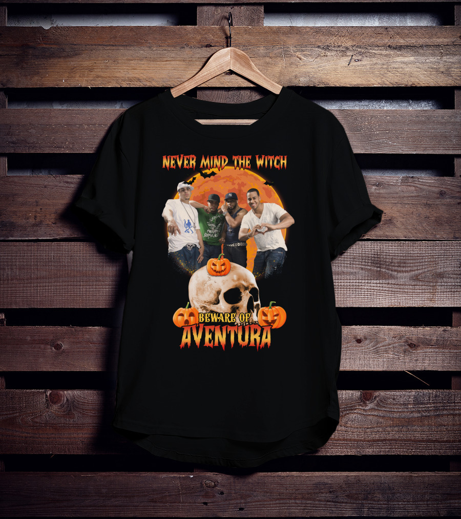 Never Mind The Witch Beware Of Aventura Halloween Pumpkin Skull Scene T-Shirt
