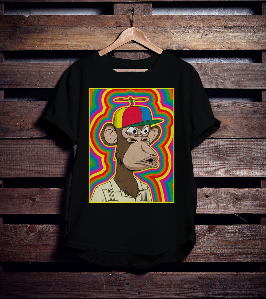 Bored Ape With Propeller Hat Psychedelic Background T-Shirt