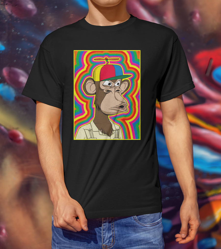 Bored Ape With Propeller Hat Psychedelic Background T-Shirt