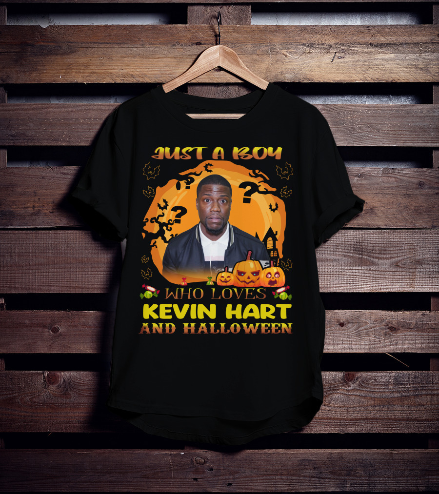 Just A Boy Who Loves Kevin Hart And Halloween Pumpkin Bats T-Shirt