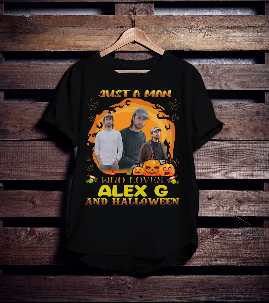 Just A Man Who Loves Alex G And Halloween Pumpkin Candy Bats Scene T-Shirt