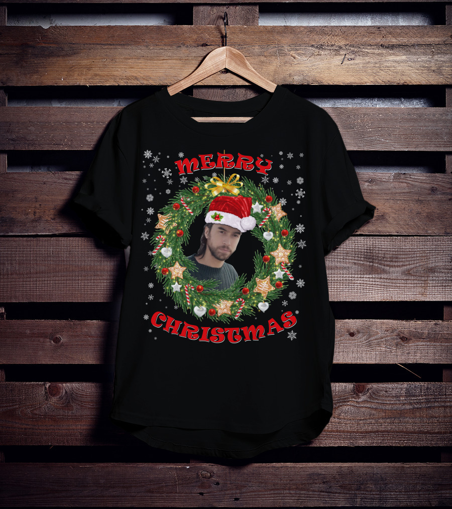 Merry Christmas Santa Hat Wreath T-Shirt