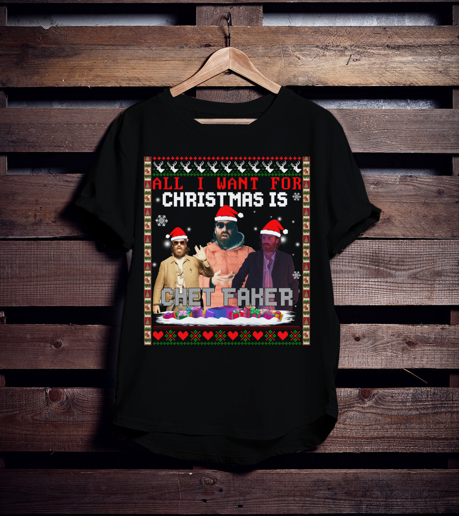All I Want For Christmas Is Chet Faker Red Santa Hats Snowflakes Presents T-Shirt