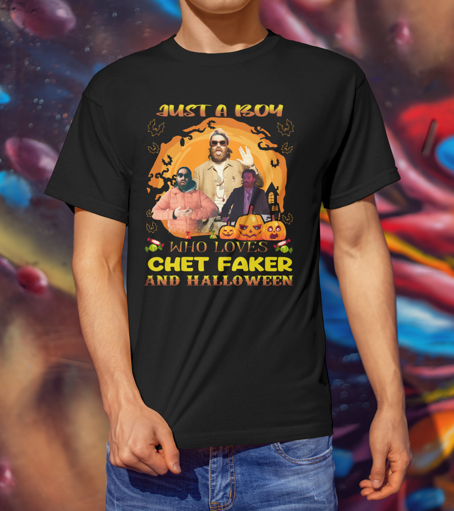 Just A Boy Who Loves Chet Faker And Halloween Pumpkins Bats T-Shirt