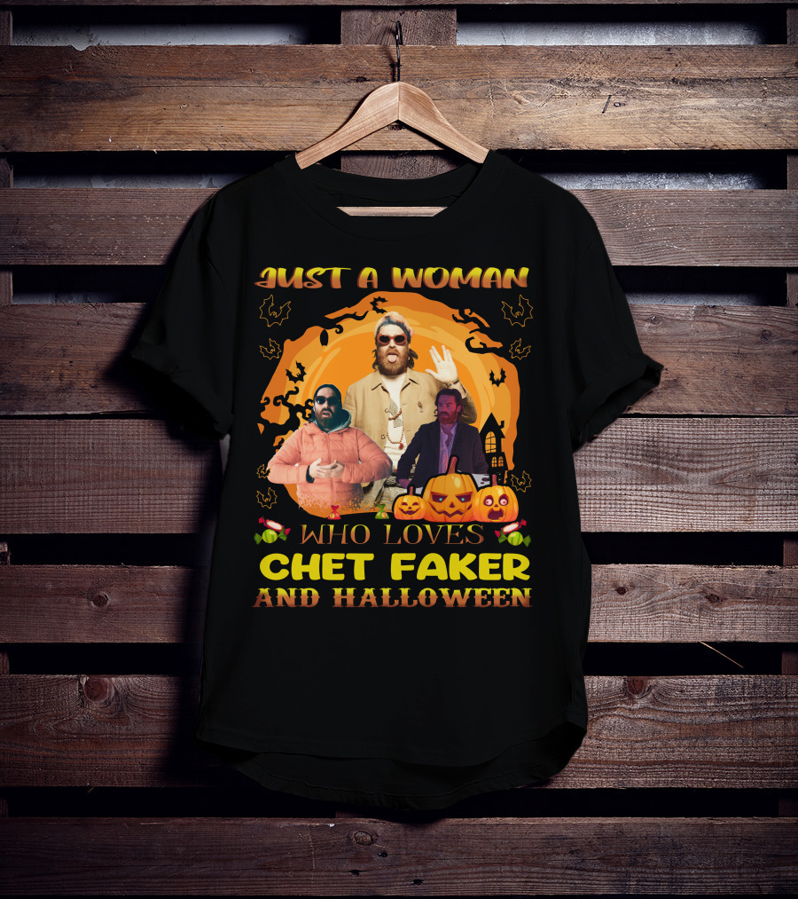 Just A Woman Who Loves Chet Faker And Halloween With Pumpkins And Bats T-Shirt