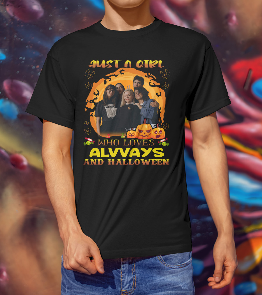 Just A Girl Who Loves Alvvays And Halloween Pumpkins Candies Bats T-Shirt