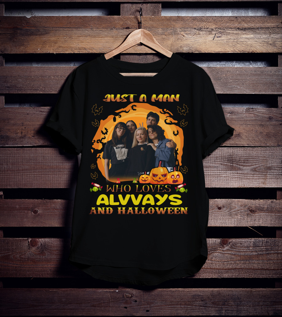 A Man Who Loves Alvvays With Halloween Pumpkins And Bats T-Shirt