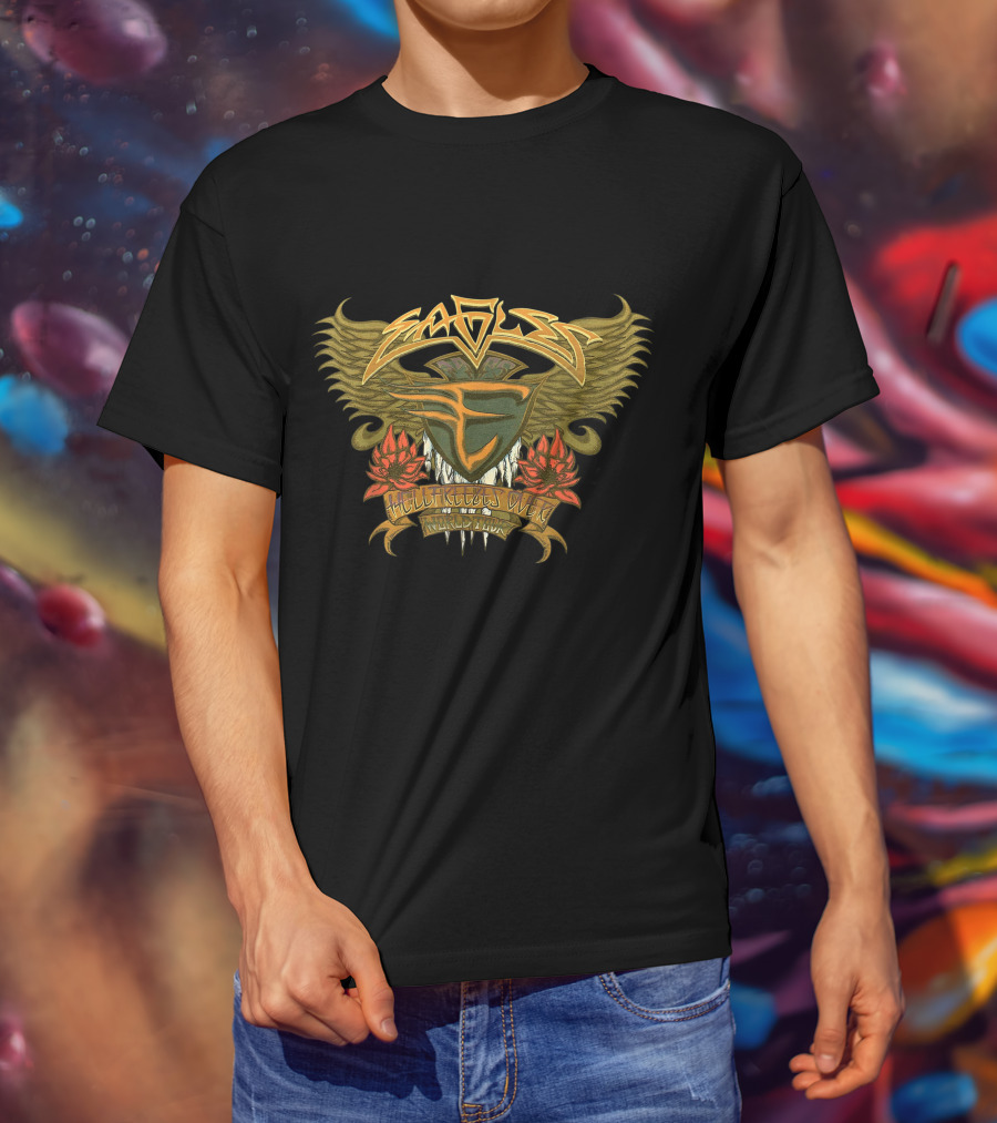EAGLES HELL FREEZES OVER Music Legend Wings Roses Shield T-Shirt