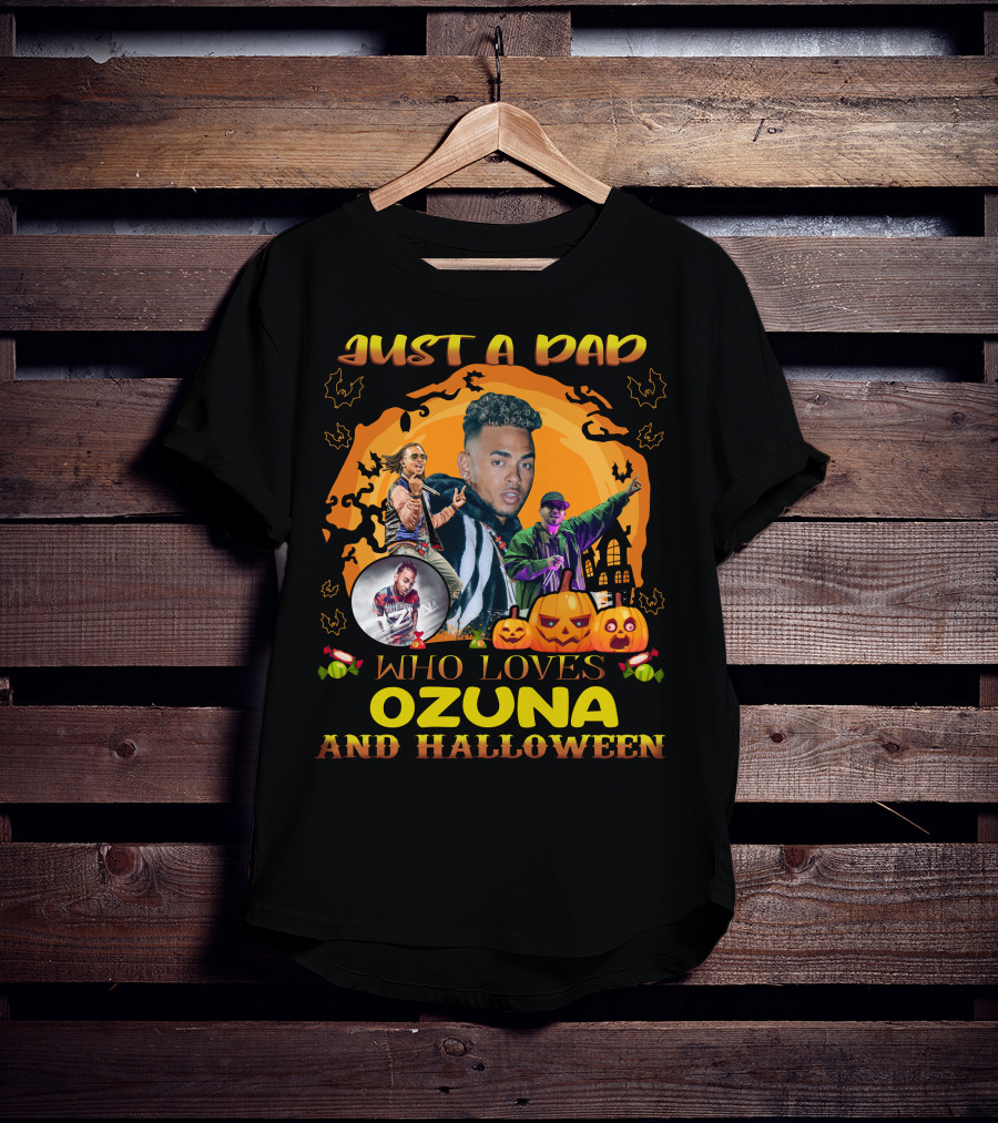 Just A Dad Who Loves Ozuna And Halloween Pumpkins And Bats T-Shirt