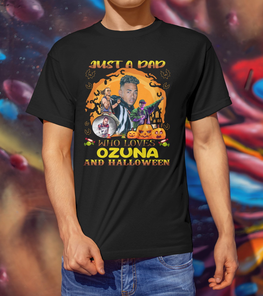 Just A Dad Who Loves Ozuna And Halloween Pumpkins And Bats T-Shirt