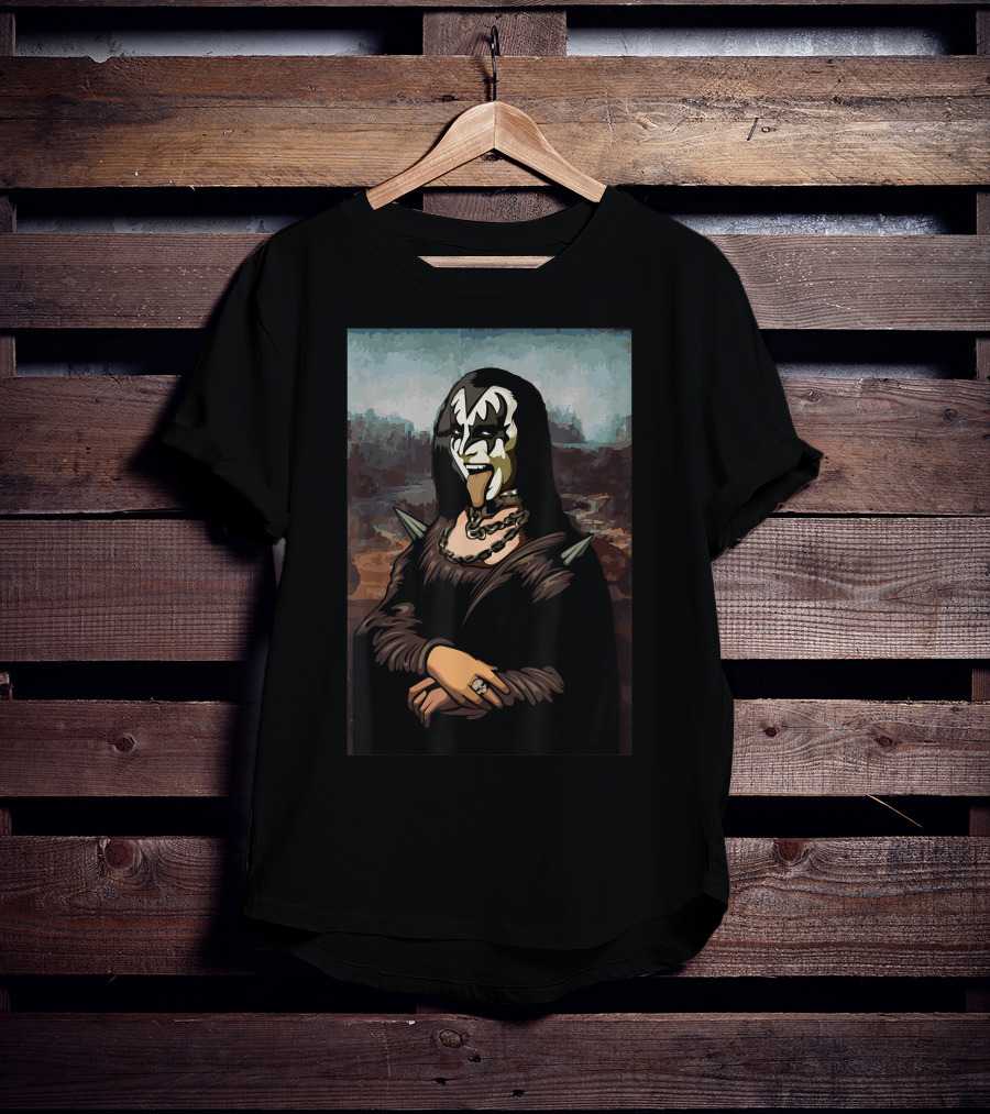 Rock N Roll Band Lazy Halloween Costume Rocker Music Lover Mona Lisa Kiss Makeup T-Shirt