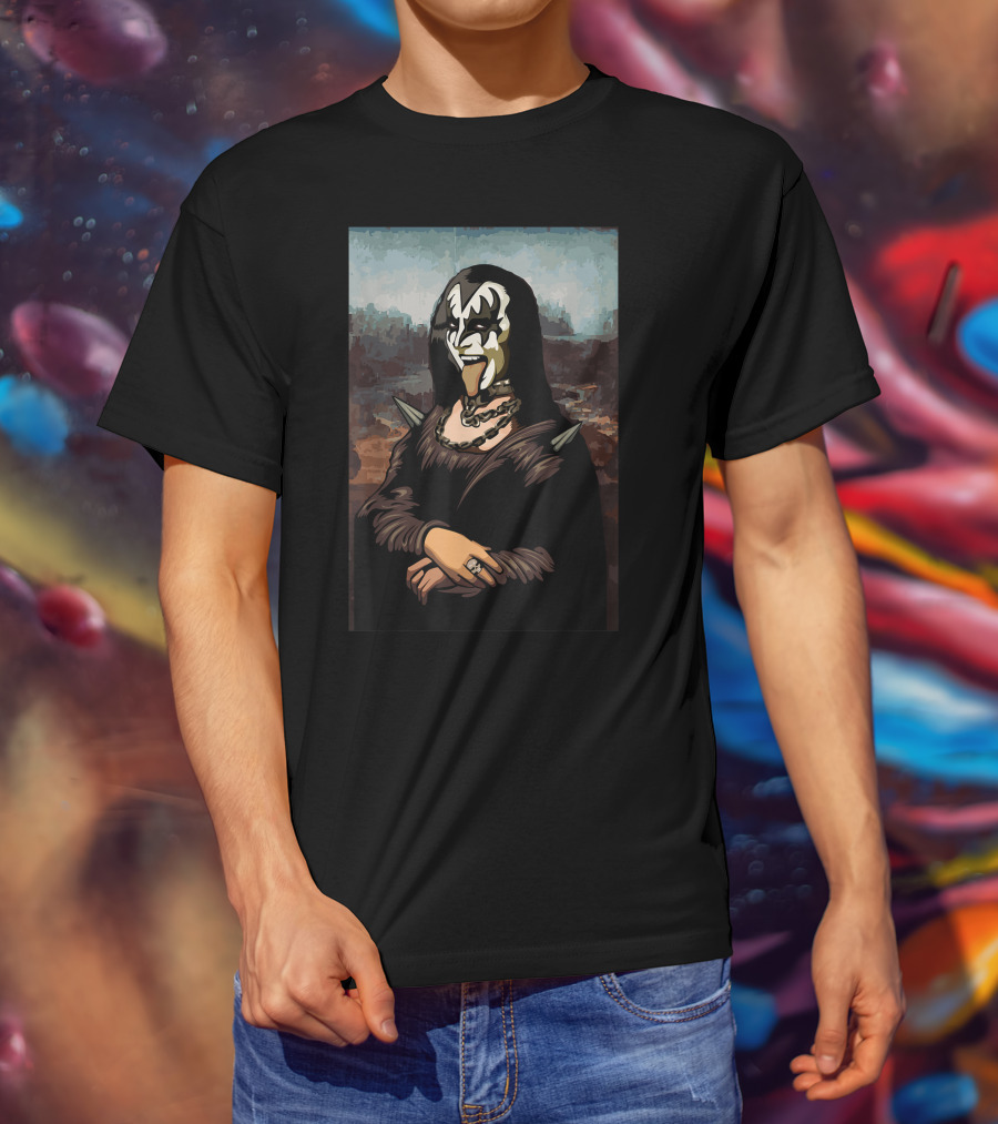 Rock N Roll Band Lazy Halloween Costume Rocker Music Lover Mona Lisa Kiss Makeup T-Shirt