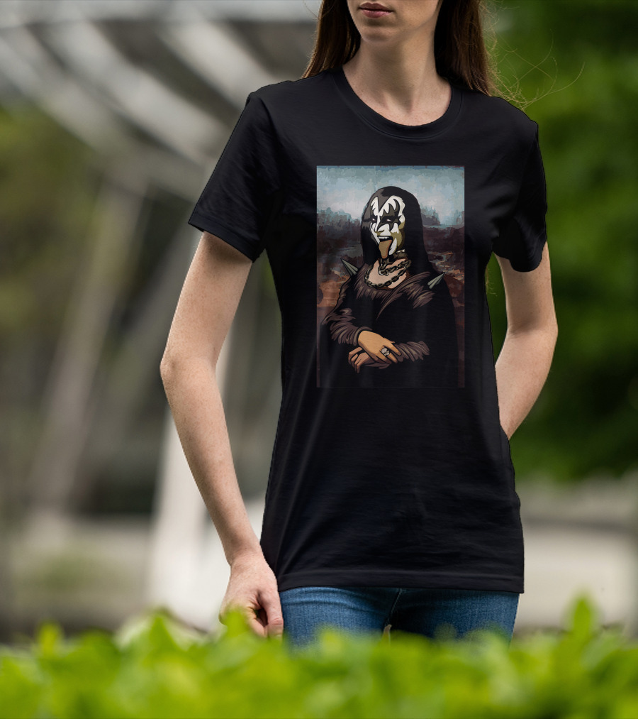 Rock N Roll Band Lazy Halloween Costume Rocker Music Lover Mona Lisa Kiss Makeup T-Shirt