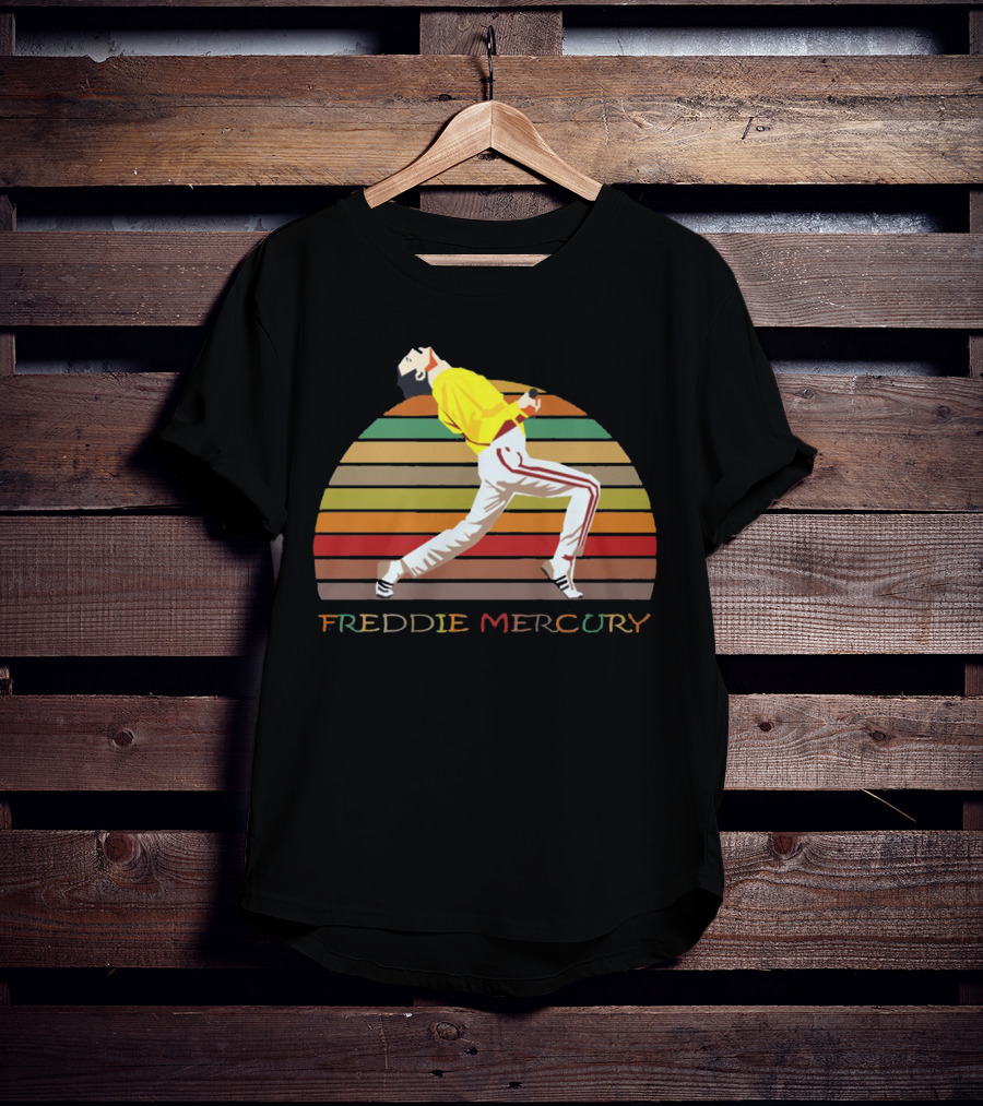 Freddie Mercury Vintage Style Retro Rainbow Stripes T-Shirt