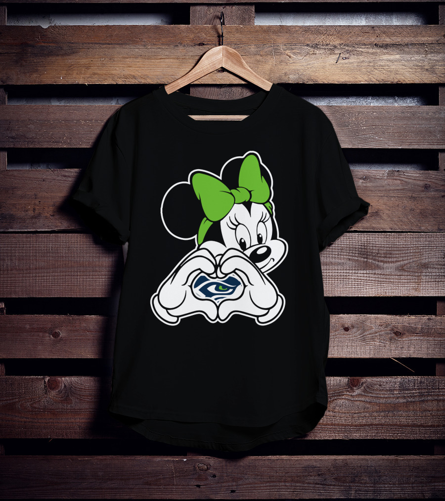 Seattle Seahawks Minnie Mouse Heart Hands Green Bow T-Shirt