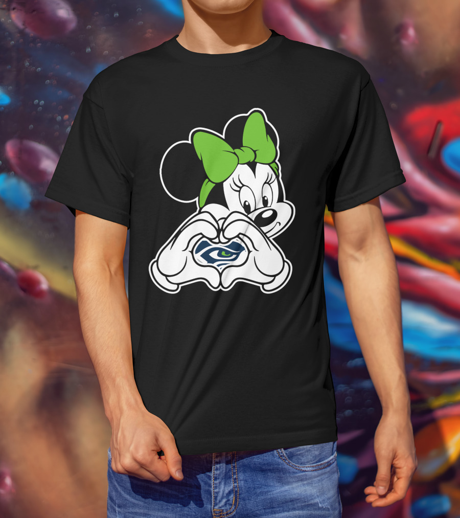 Seattle Seahawks Minnie Mouse Heart Hands Green Bow T-Shirt