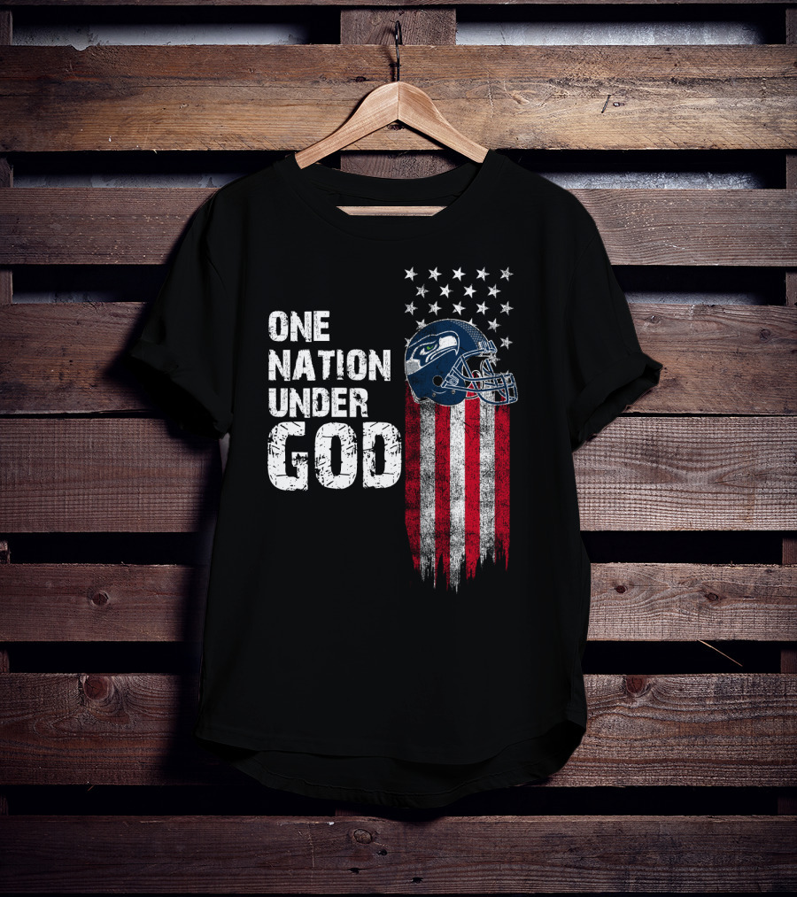 One Nation Under God Seattle Seahawks American Flag Football Helmet T-Shirt