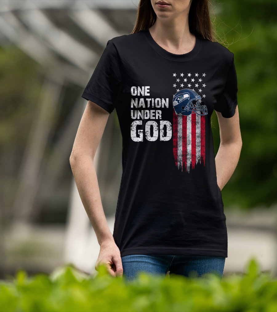 One Nation Under God Seattle Seahawks American Flag Football Helmet T-Shirt