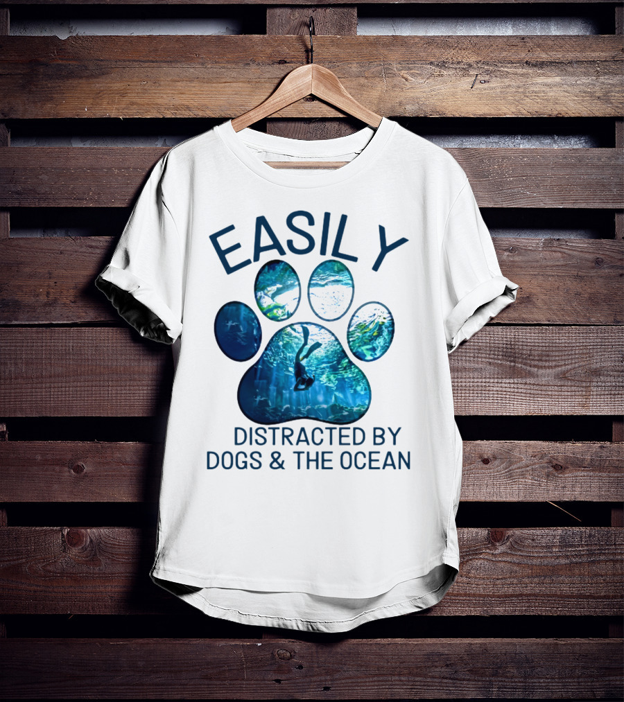 Easily Distracted By Dogs And The Ocean With Aquarium Pawprint T-Shirt