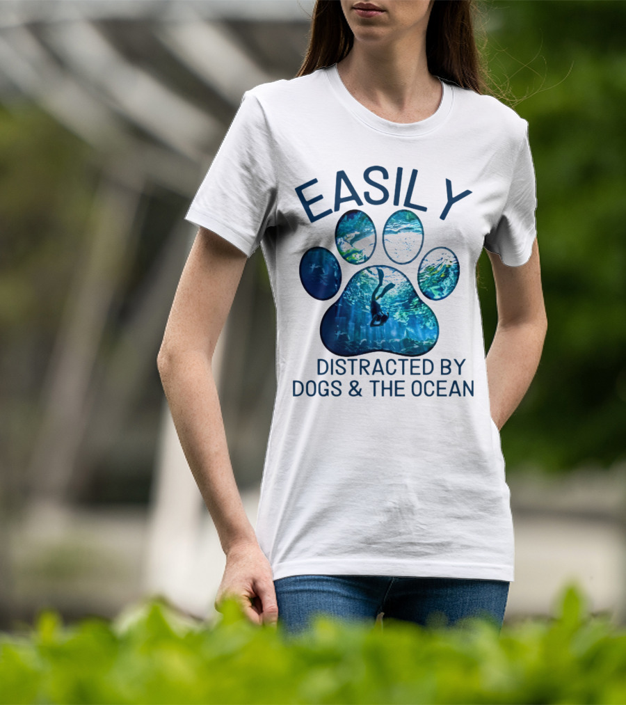 Easily Distracted By Dogs And The Ocean With Aquarium Pawprint T-Shirt
