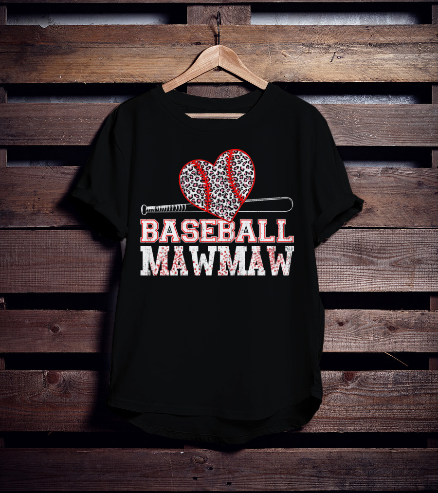 Baseball Mawmaw Leopard Print Heart With Bat T-Shirt