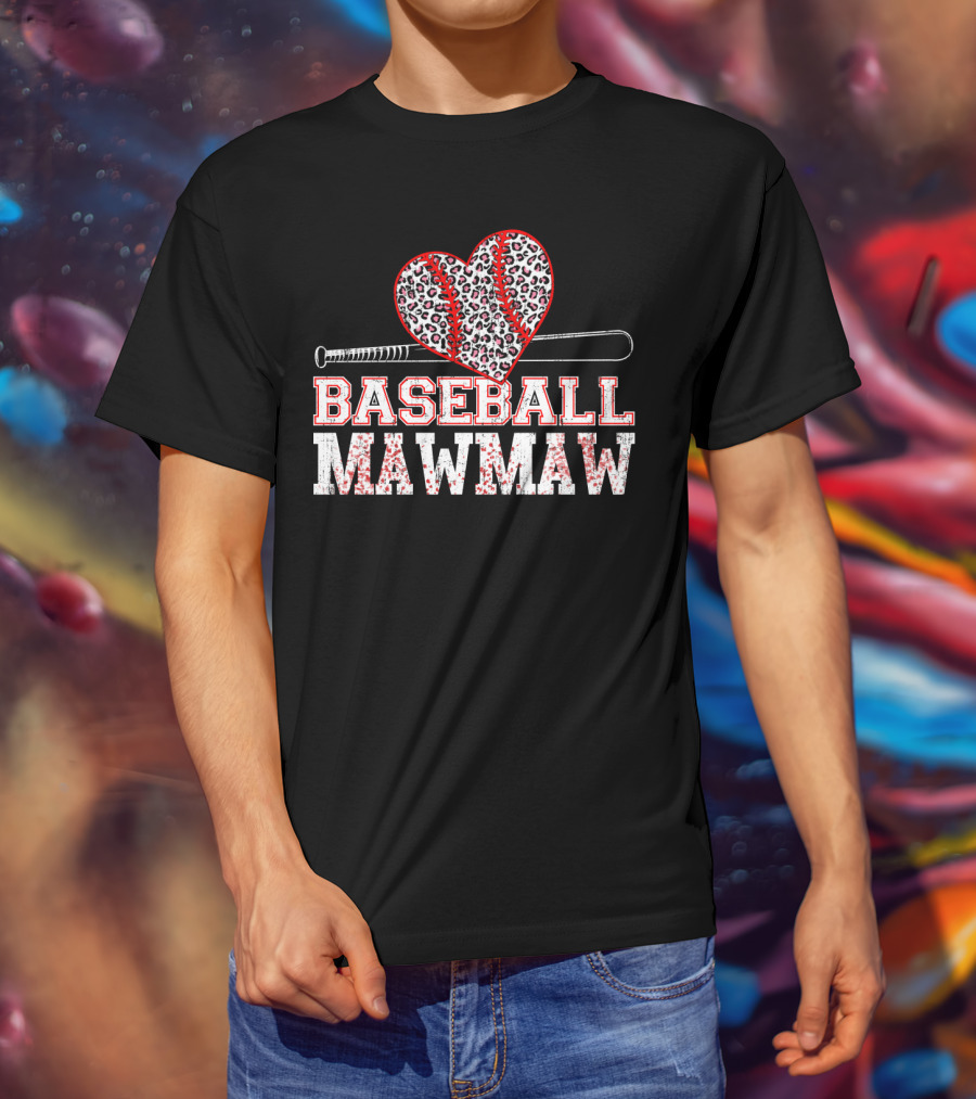 Baseball Mawmaw Leopard Print Heart With Bat T-Shirt