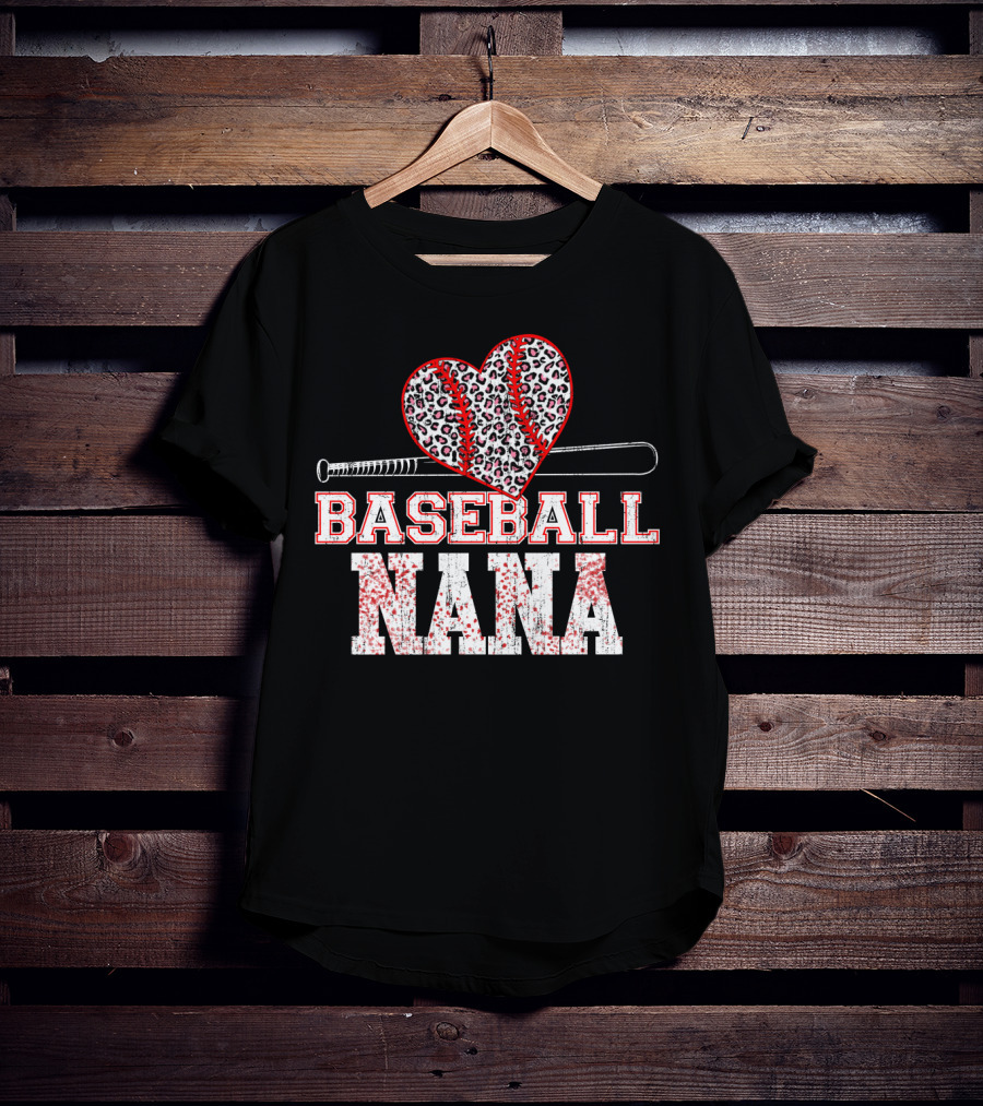 Baseball Nana Leopard Heart Bat T-Shirt