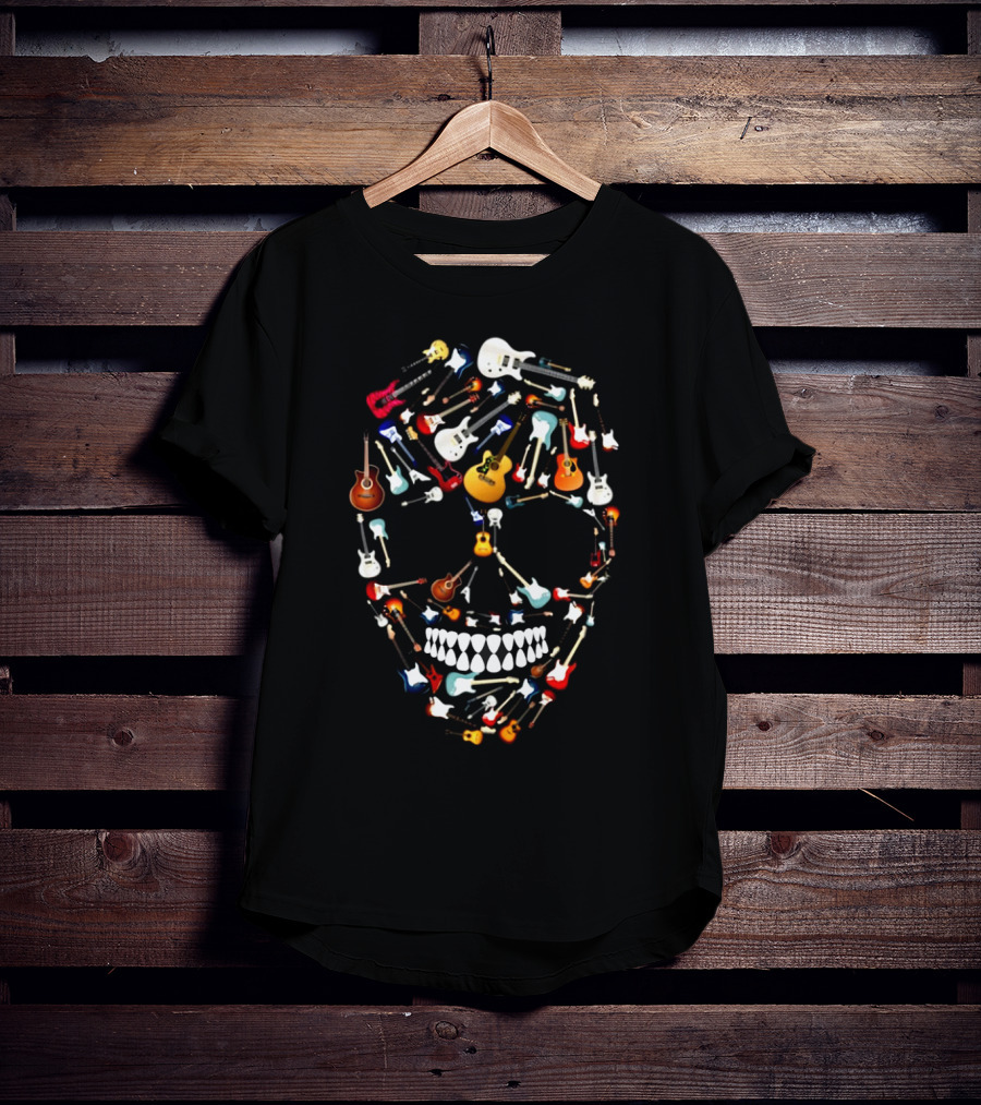 Guitar Skull Design Featuring Colorful Electric And Acoustic Instruments T-Shirt