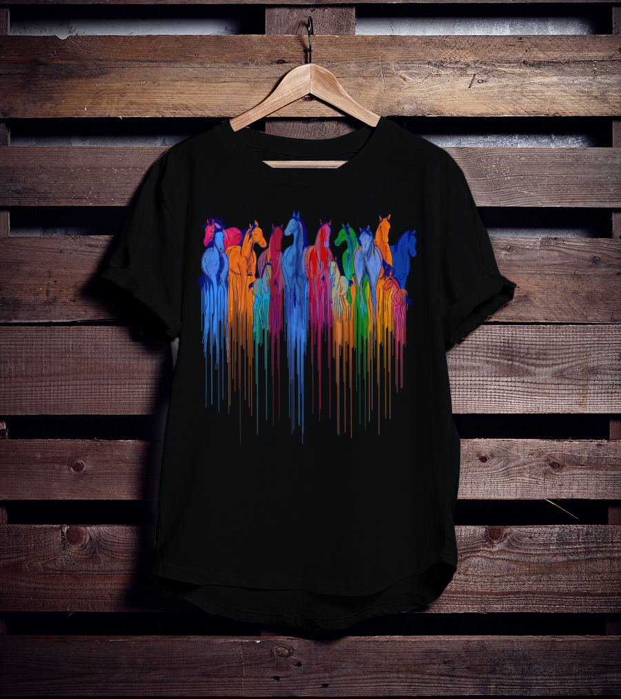 Horse Watercolor Rainbow Drip Multi-Color Herd T-Shirt