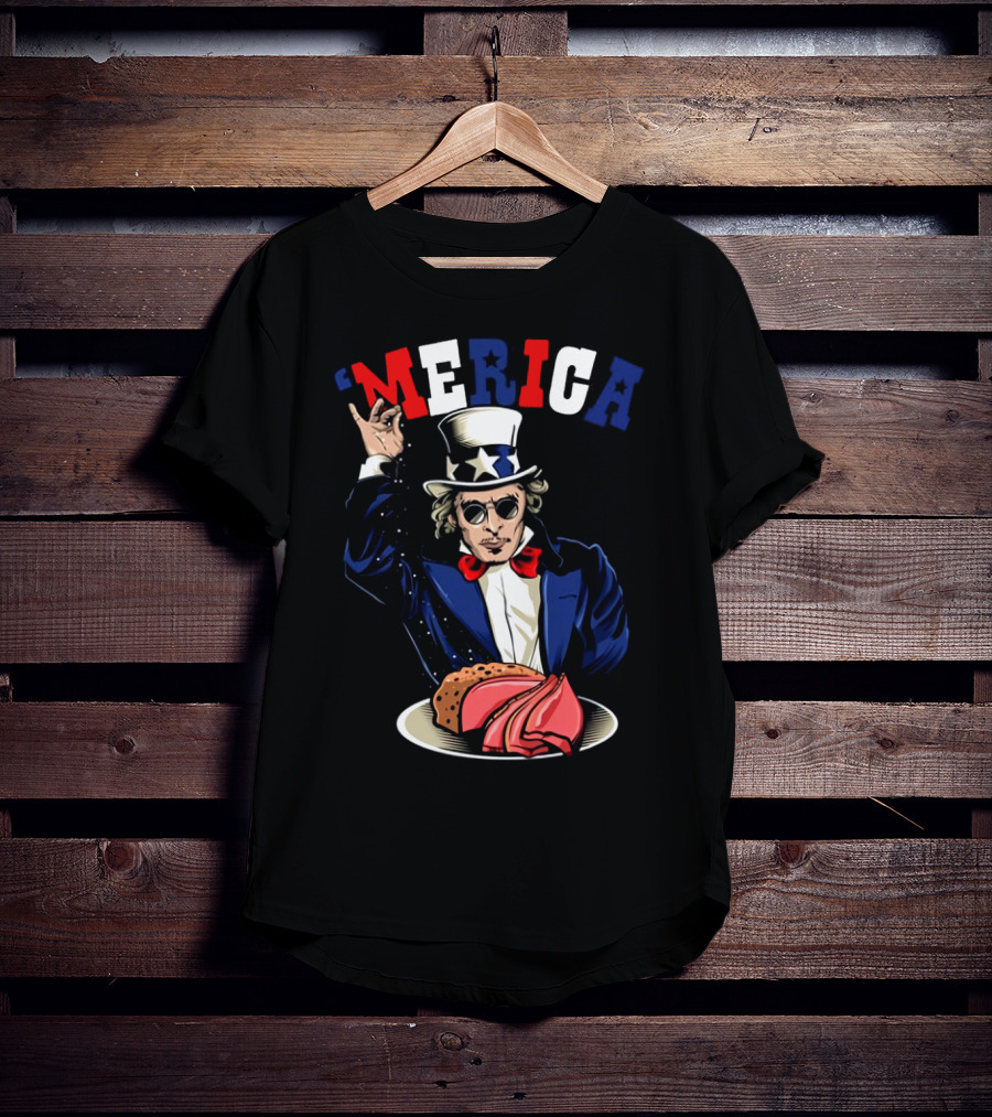 'Merica Uncle Sam Rock And Roll Patriotic Tacos Pizza T-Shirt