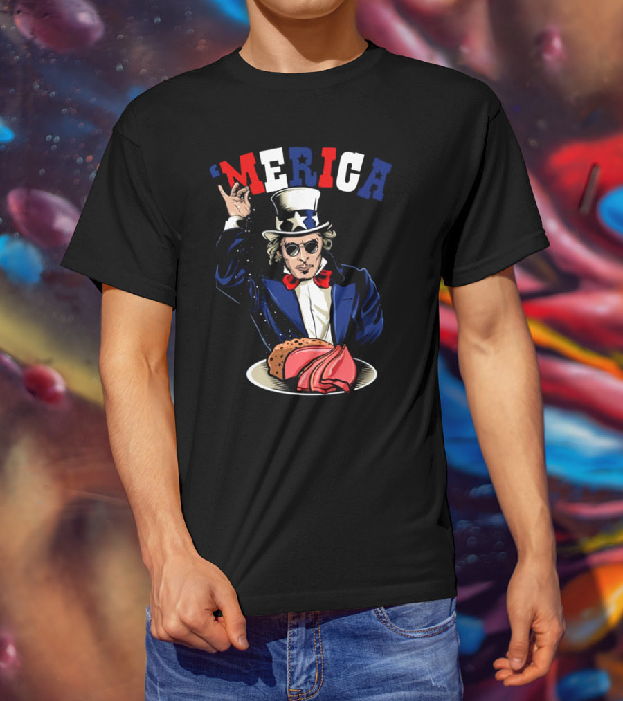 'Merica Uncle Sam Rock And Roll Patriotic Tacos Pizza T-Shirt