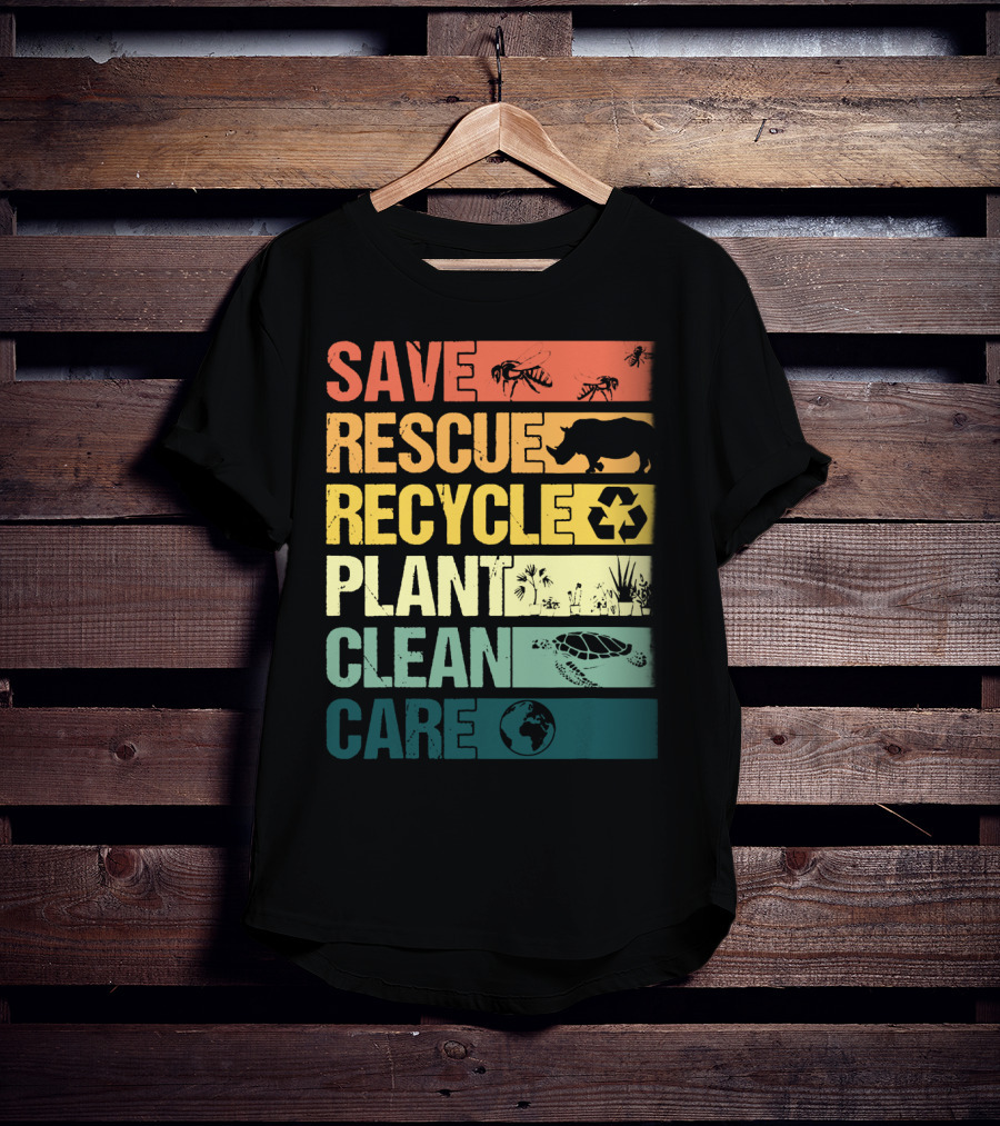 Save Bees Rescue Animals Recycle Plant Clean Care Earth T-Shirt
