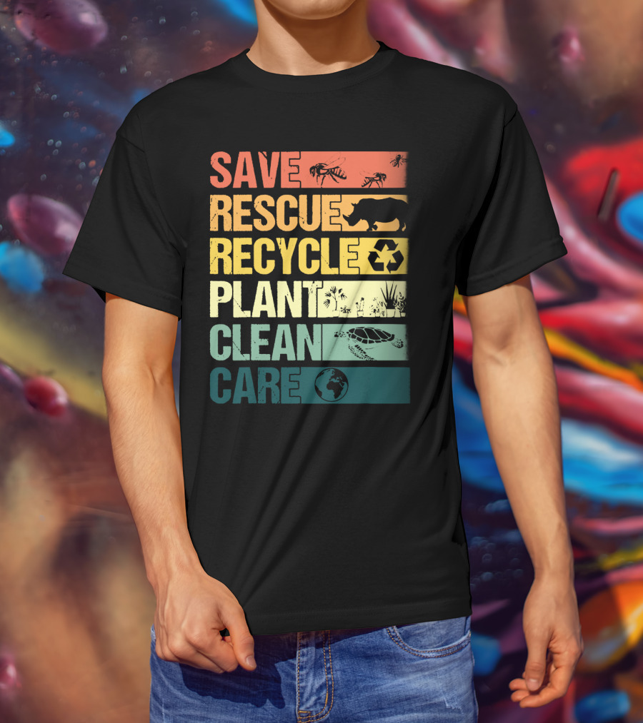 Save Bees Rescue Animals Recycle Plant Clean Care Earth T-Shirt