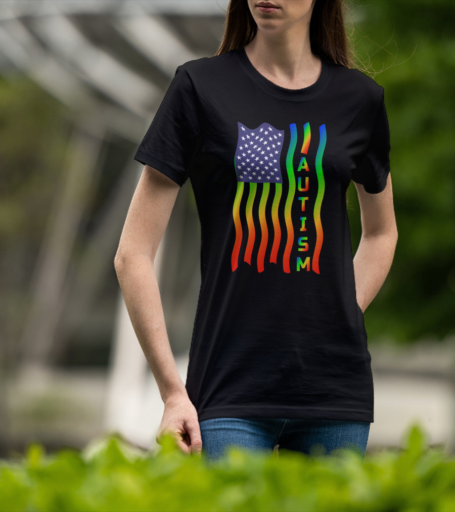 American Flag Autism Awareness Teacher T-Shirt